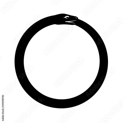 Simple illustration of ouroboros. Cycle snake dragon eating its tail. Symbol, sign, line, icon, silhouette, tattoo.