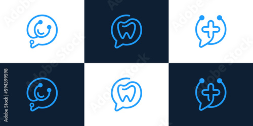 Collection of stethoscope logo design with chat bubble design graphic design vector illustration. Health consult symbol, icon, creative.