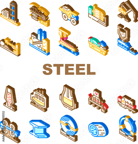 steel production industry metal icons set vector
