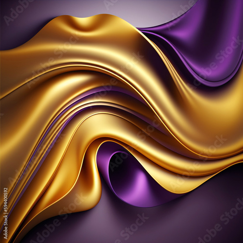 abstract golden and purple satin waves, colorful wavy wallpaper, generative ai