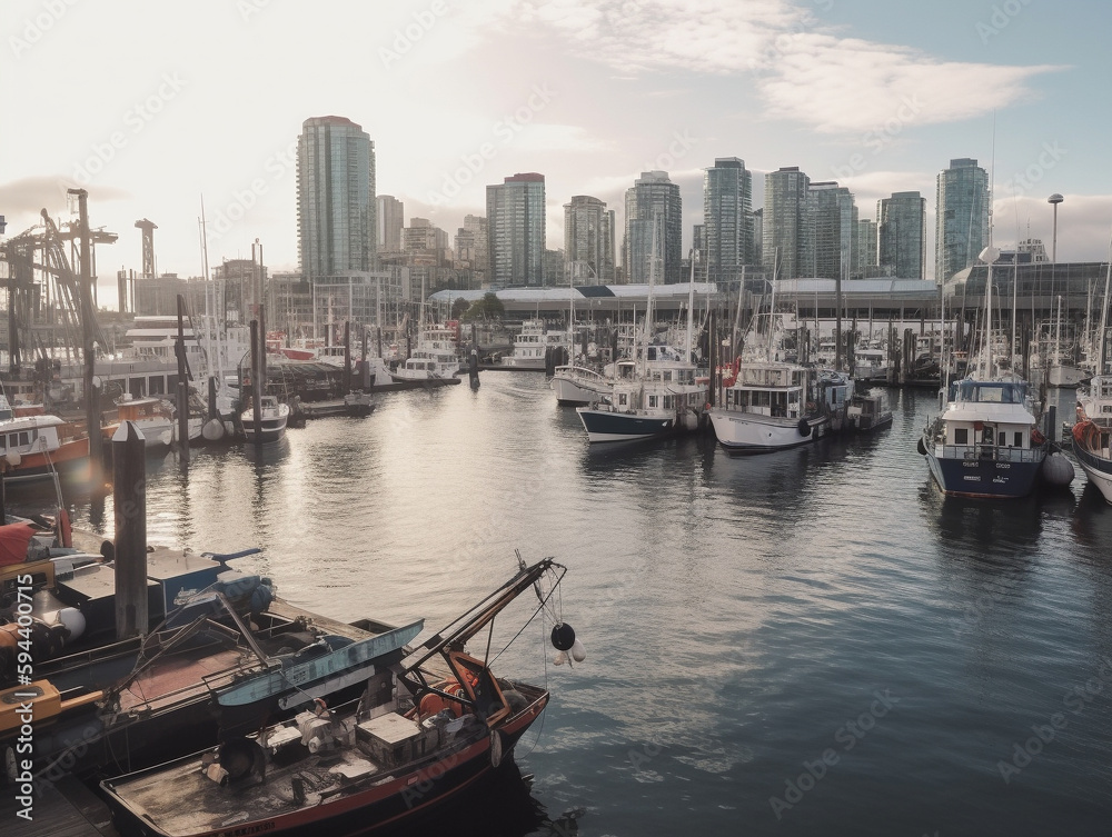 A City Harbor with Many Boats | Generative AI