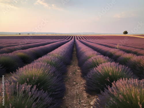 Rows of Lavender on a Lavender Farm   Generative AI