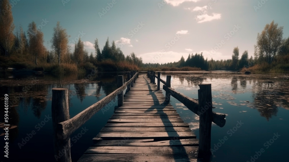 A wooden bridge over a body of water 