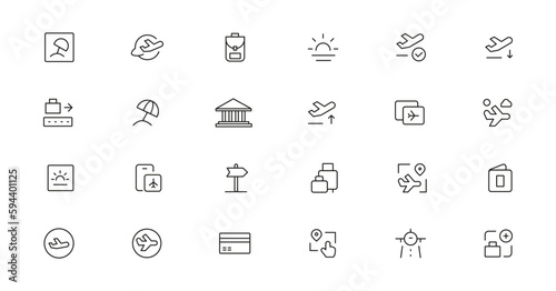 Travel icon set. Summer vacations and holiday symbol vector illustration. Collection of traveling and tourism elements