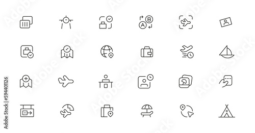 Travel icon set. Summer vacations and holiday symbol vector illustration. Collection of traveling and tourism elements