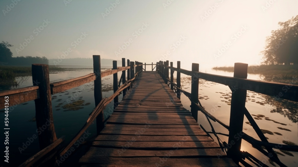 Fototapeta premium A wooden bridge over a body of water 