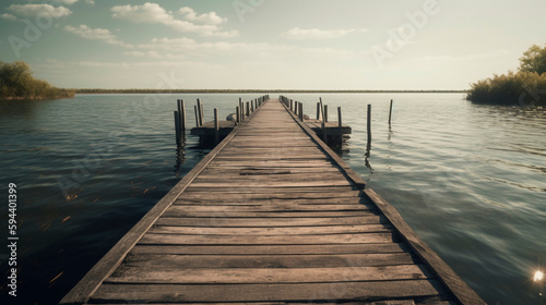 A wooden bridge over a body of water  