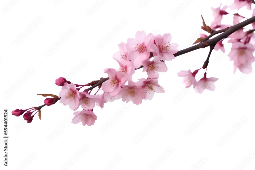 Beautiful spring cherry blossom sakura in pastel pink colors isolated, selective depth of field, AI generated.