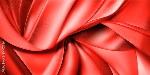 Background of red pieces of fabric, leather or silk ribbons. Cloth with folds.