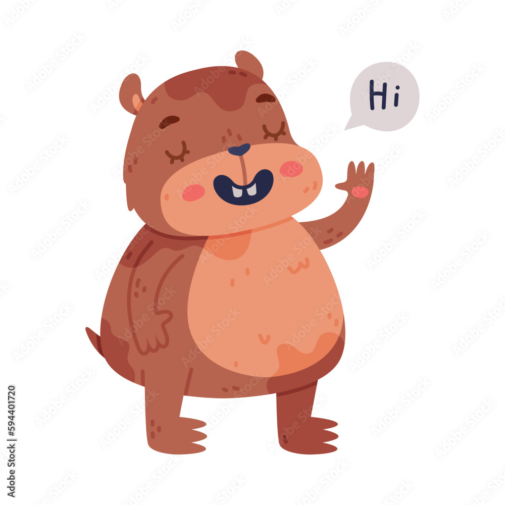 Cute Hamster Character with Stout Body Greeting Saying Hi Vector Illustration