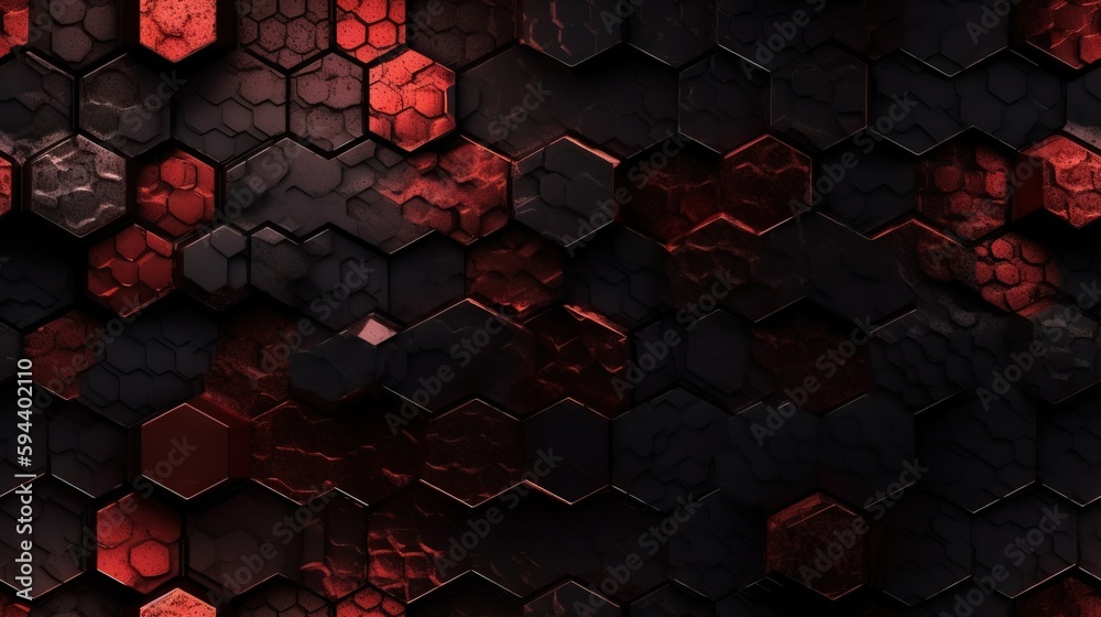 a red and black abstract background with hexagonal shapes and hexagon ...