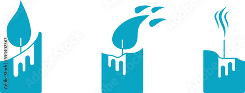 candles with fire, burning blue candles to illuminate dark rooms, an extinguished candle and dripping wax, vector illustration