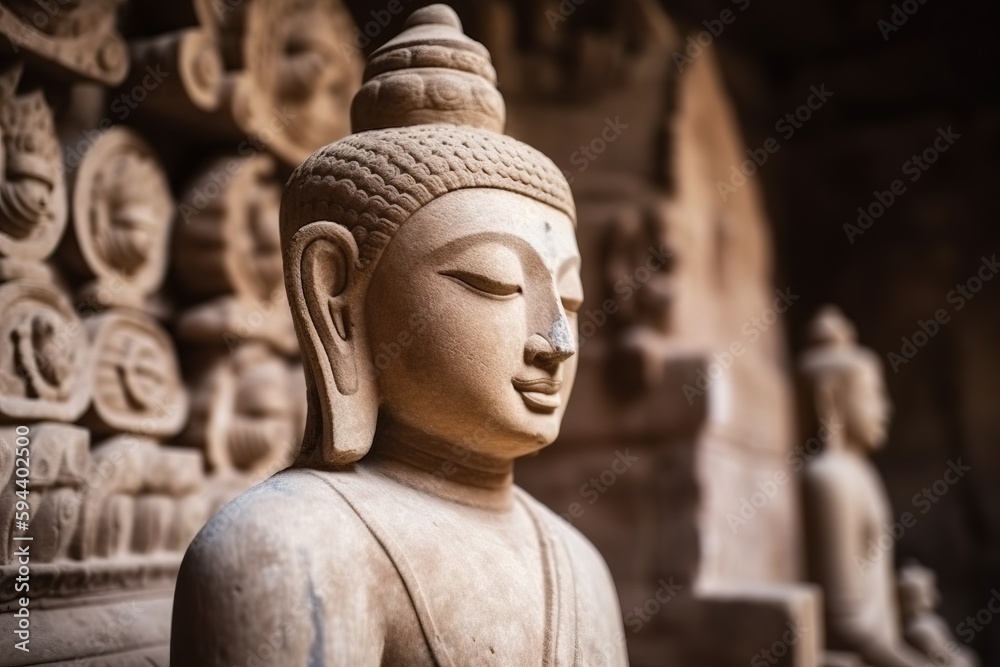 Close up shot of sculpture of Mahavira goddess. Generative AI Close up shot of sculpture of Mahavira goddess. Generative AI