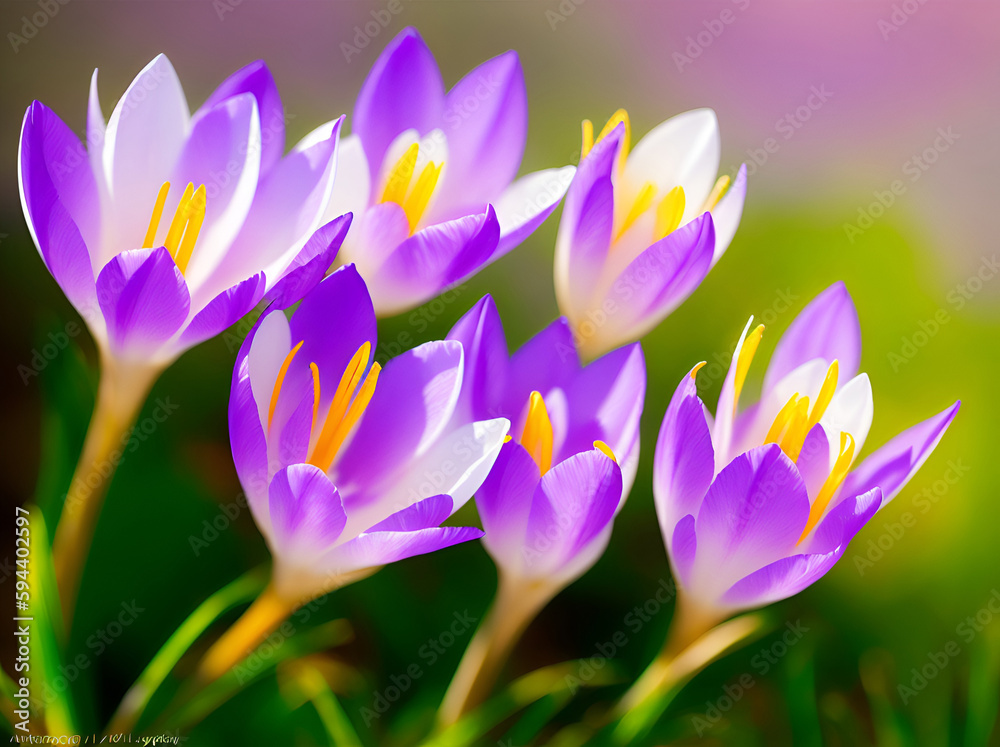 Naklejka premium Crocuses flowers. AI generated illustration