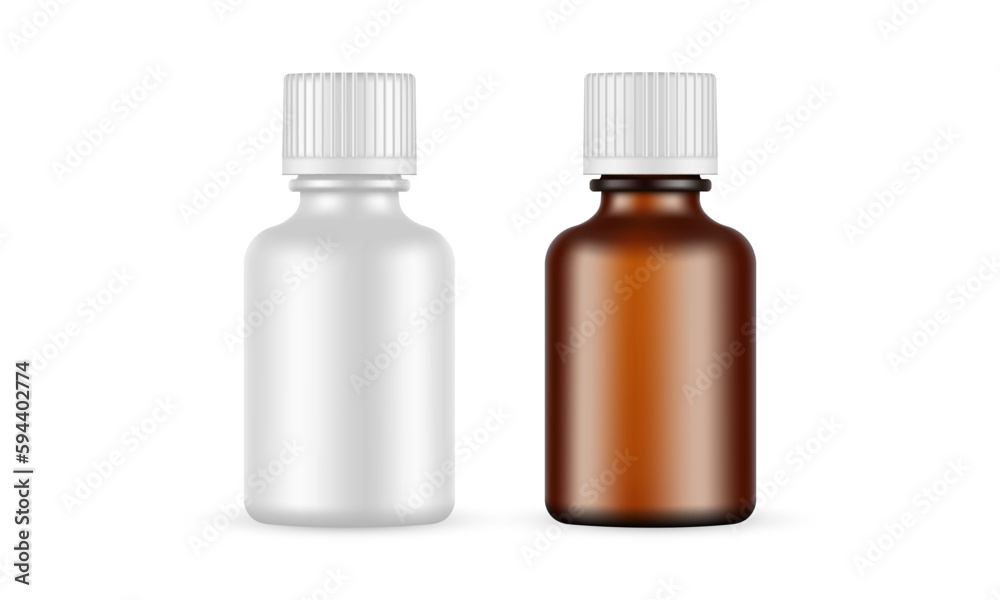 Two Small Cosmetic Bottles With Screw Cap, Isolated on White Background. Vector Illustration Two Small Cosmetic Bottles With Screw Cap, Isolated on White Background. Vector Illustration