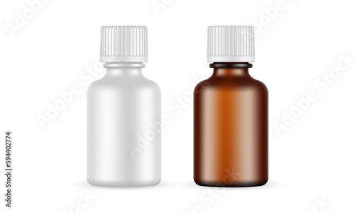 Two Small Cosmetic Bottles With Screw Cap, Isolated on White Background. Vector Illustration