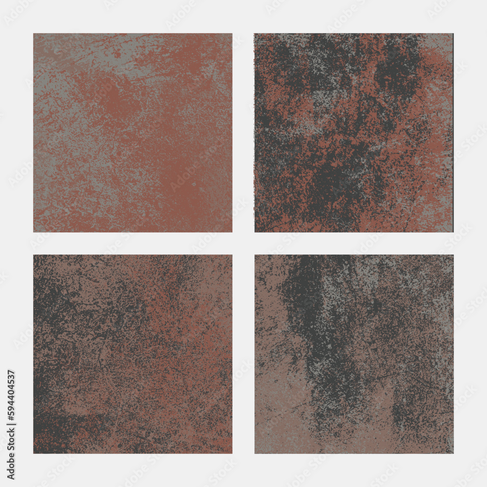 Set or rusty grunge square backgrounds. Abstract colored grungy patterns. Collection of rusted vector textures.