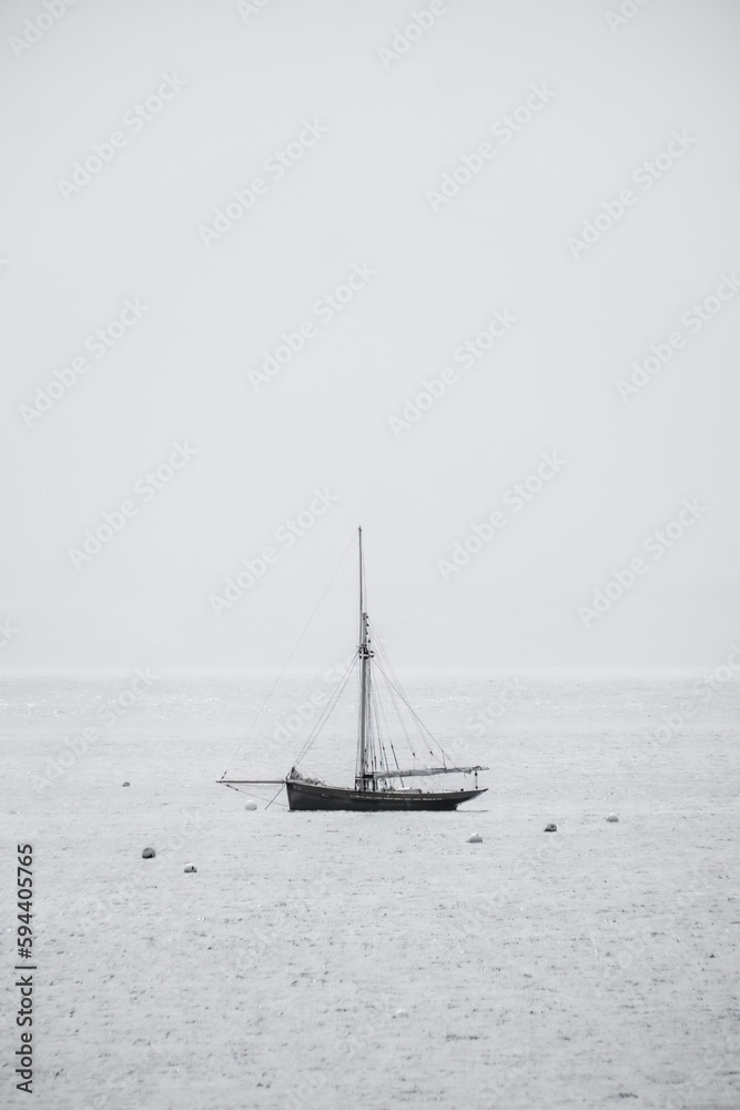 Black and white yacht on the sea 