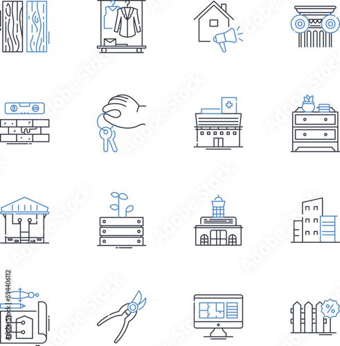 Manor and mansion line icons collection. opulence, grandeur, extravagance, luxury, aristocracy, magnificence, splendor vector and linear illustration. elegance,regality,nobility outline signs set