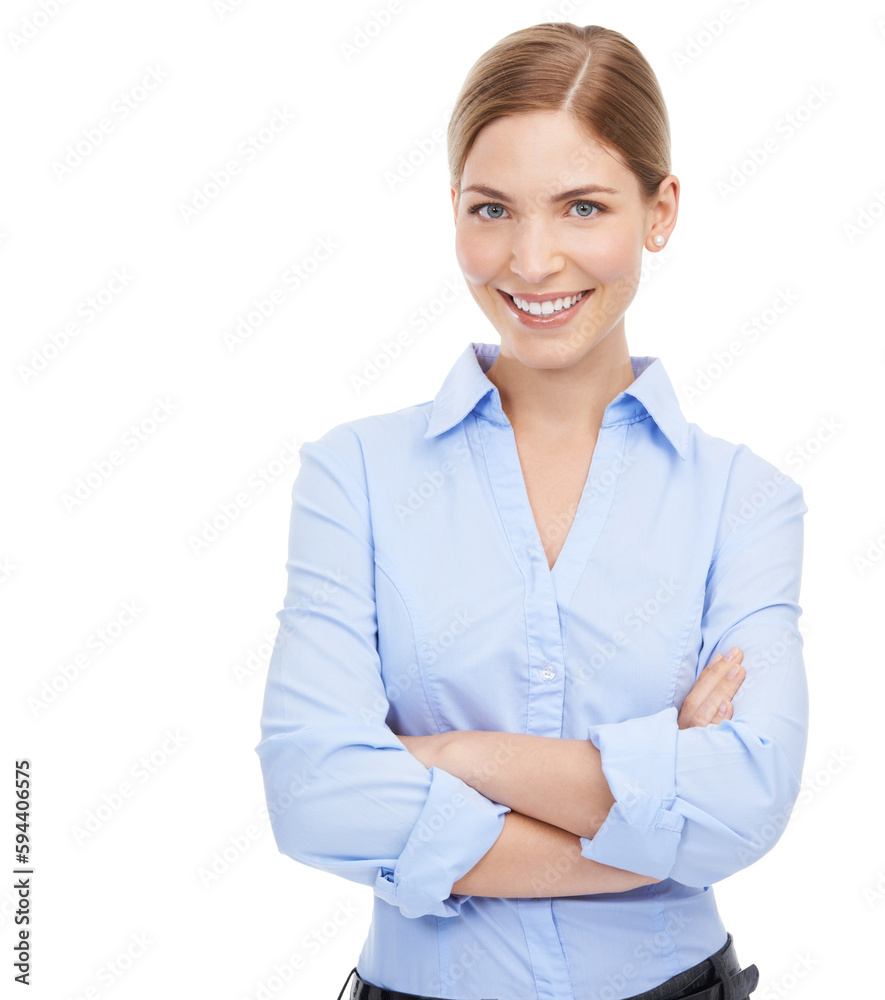 Business woman, portrait and smile with arms crossed for success, pride and career. Professional female, executive leader and happy for motivation and goal isolated on transparent, png background Business woman, portrait and smile with arms crossed for success, pride and career. Professional female, executive leader and happy for motivation and goal isolated on transparent, png background