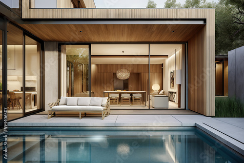 Architecture image of luxury modern design pool and home. Generative AI. photo
