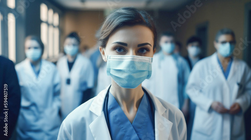 young female surgeon doctor at operation theater. Group of surgeons at work. Healthcare, medical education, emergency medical service and surgery concept, Created using generative AI tools.