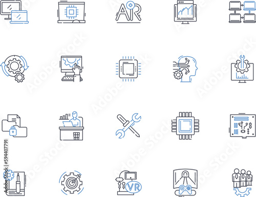 Computational program line icons collection. Algorithm, Code, Function, Iteration, Logic, Matrix, Optimization vector and linear illustration. Parsing,Regression,Simulation outline signs set