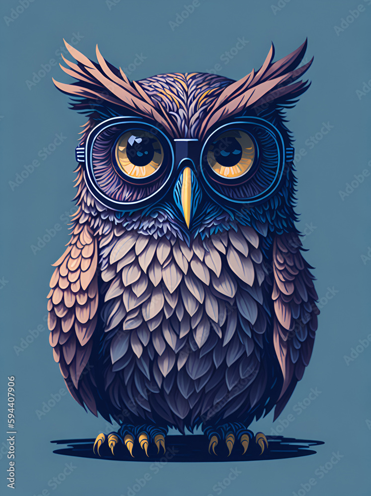 Obraz premium Owl in glasses. AI generated illustration
