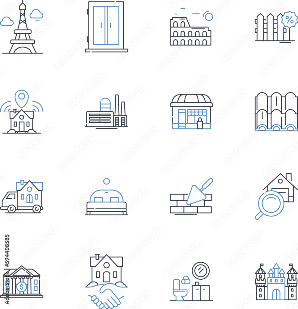 Room for rent line icons collection. Cozy, Spacious, Furnished, Clean, Modern, Affordable, Convenient vector and linear illustration. Private,Shared,Bright outline signs set