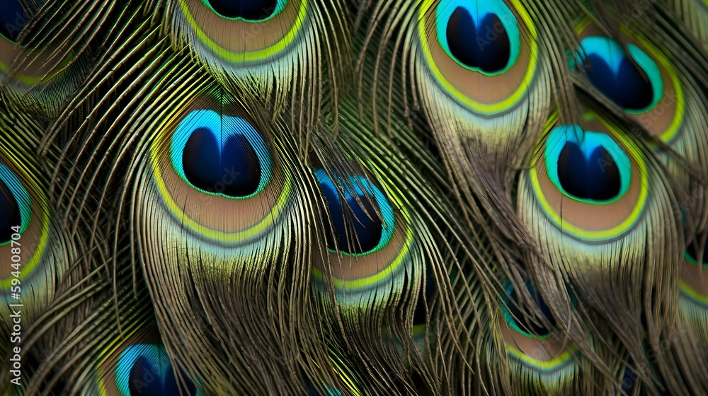 Fototapeta premium A striking close-up of a peacock's feathers