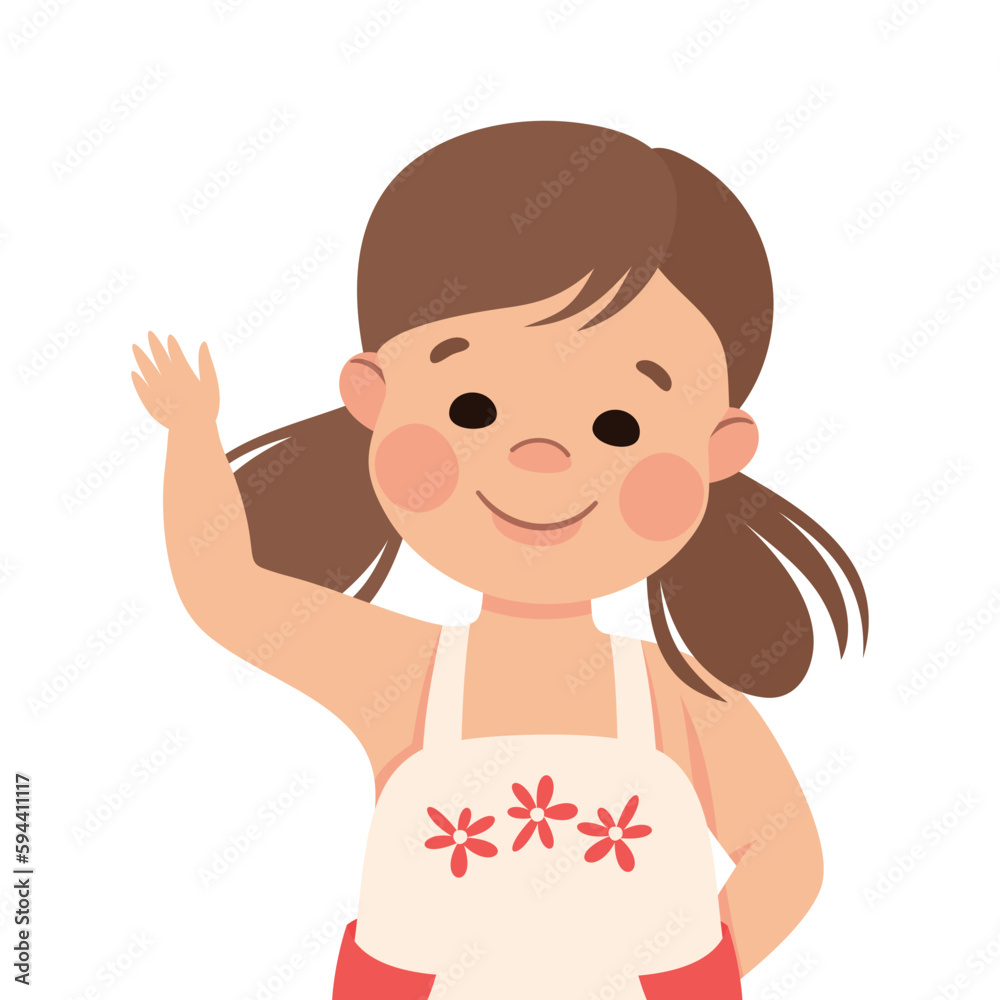 Happy Little Girl with Raised Up Hand Smiling Vector Illustration Happy Little Girl with Raised Up Hand Smiling Vector Illustration