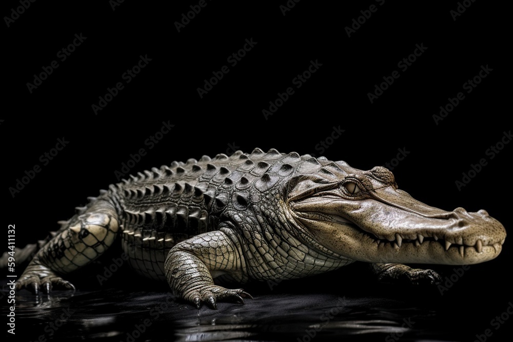 Fototapeta premium illustration, crocodile on black background, generative ai