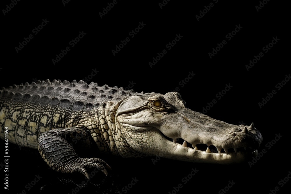 Fototapeta premium illustration, crocodile on black background, generative ai