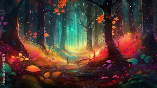A magical colorful beautiful musical insturments forest where everything is music,photorealistic 