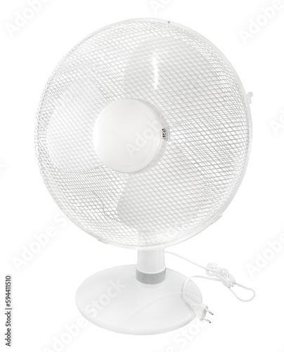 Electric fan on a white background. Air flow movement