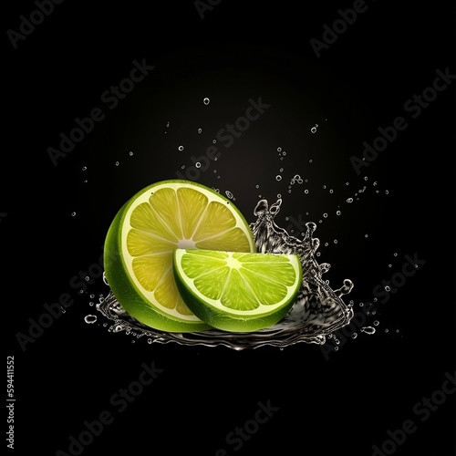 Lime fruit with water splash 