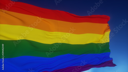 Rainbow flag  LGBT  on the sunny blue sky background. 3d illustration