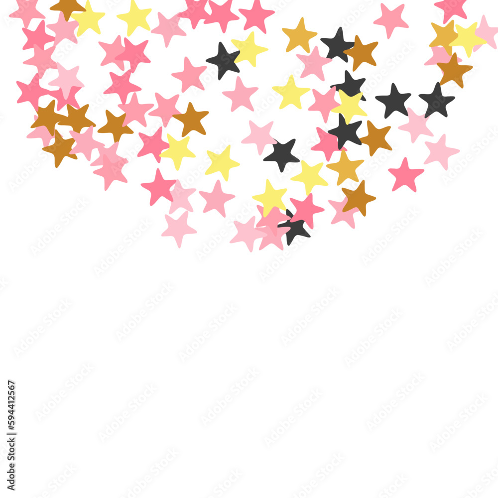 Festive black pink gold stardust vector illustration. Little starburst spangles Christmas decoration confetti. Cartoon star dust background. Spangle elements poster decor.