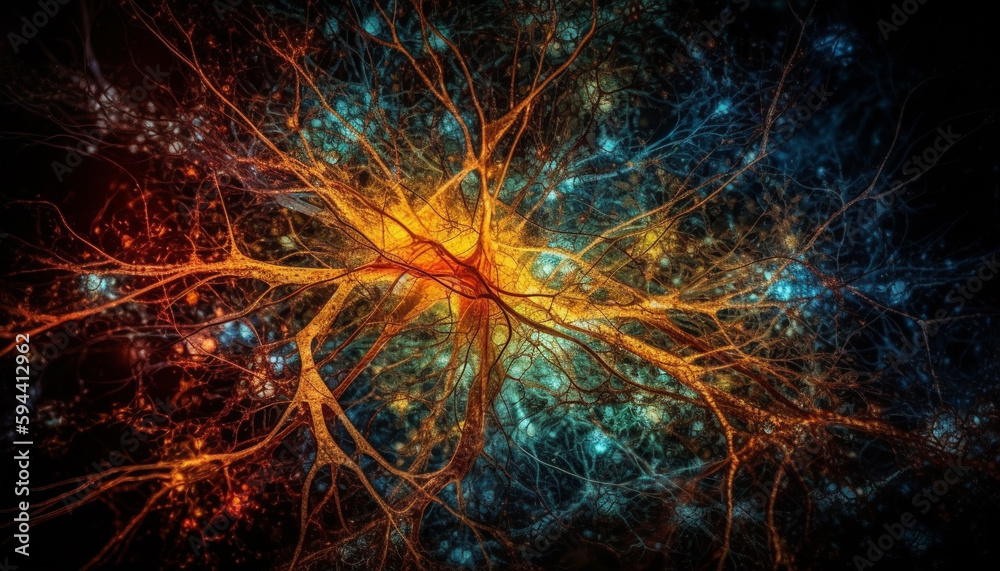 Glowing fractal synapses connect animal and human brains generated by AI