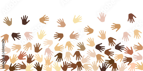 People hands of various skin tone vector illustration. Volunteering concept.