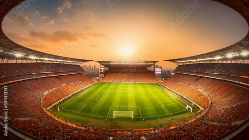 A football stadium with a beautiful sunset view, created using generative ai tools
