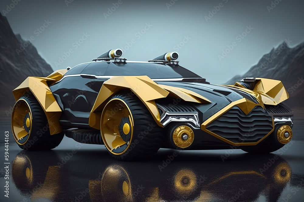 Yellow Futuristic car concept, generative ai