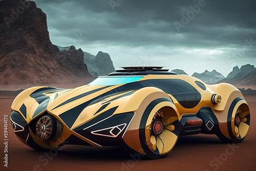 Yellow Futuristic car concept, generative ai