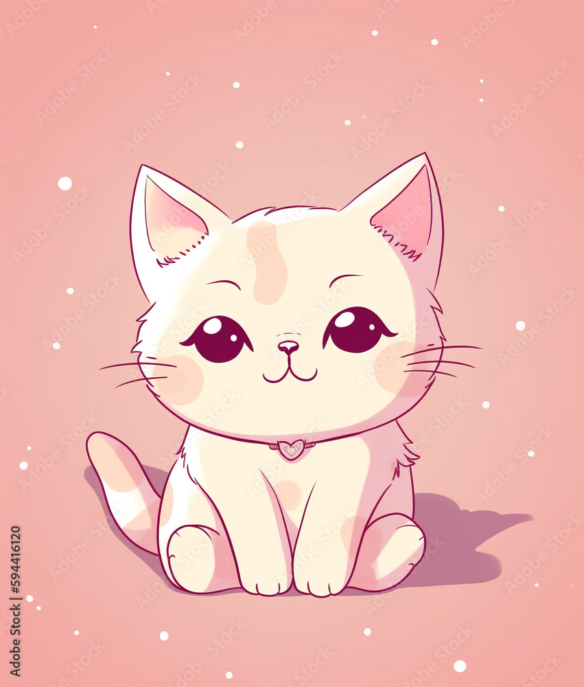 Cute, fluffy white kitten with big eyes. AI generated image.