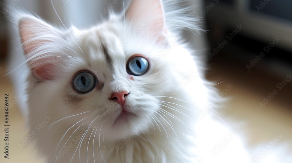 white cat with blue eyes generative ai
