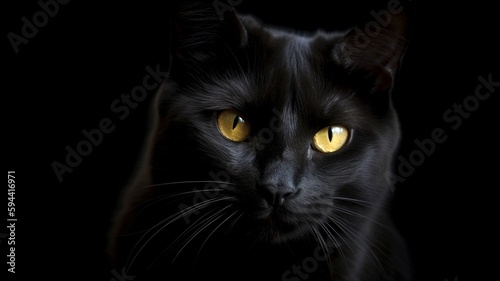 black cat with yellow eyes generative ai