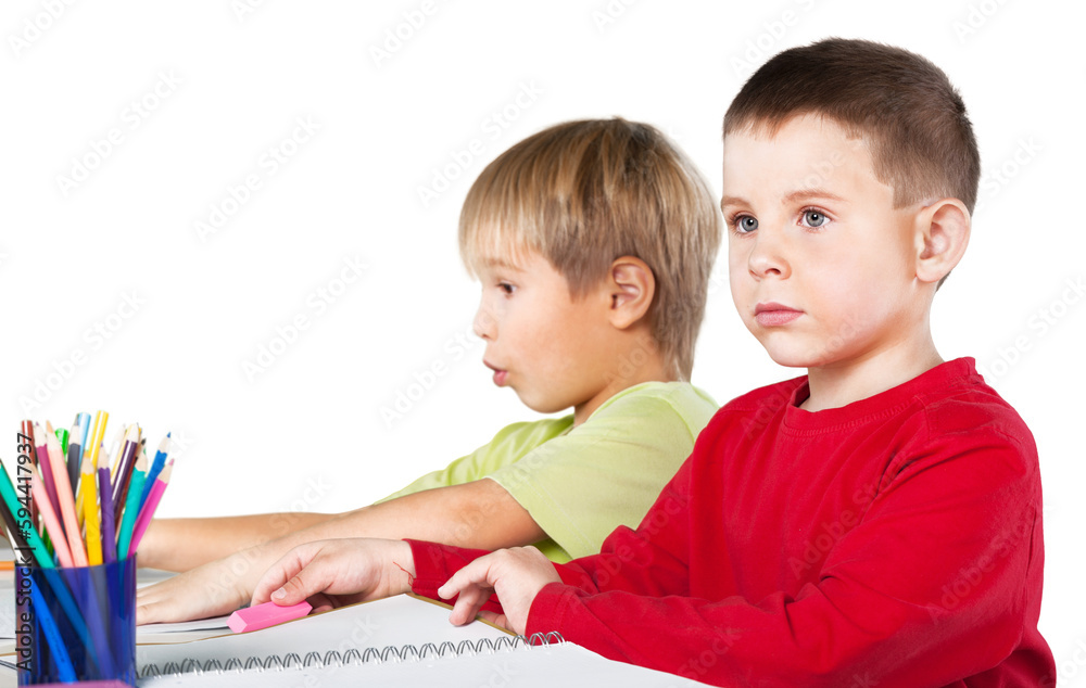 Two School Children with Textbooks Two School Children with Textbooks