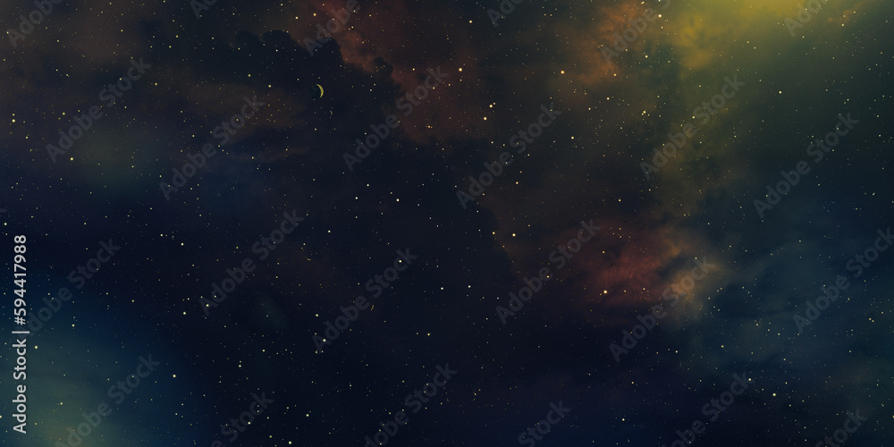 cosmic background consisting of black surface with stars and colored nebulae