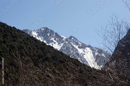 Alamedin river gorge spring mountain landscape