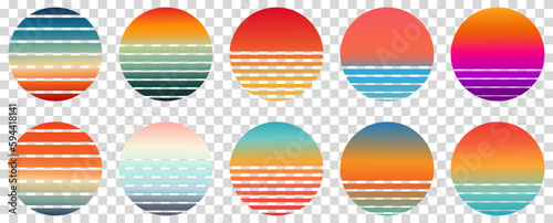Fototapeta Naklejka Na Ścianę i Meble -  Retro sunset. Vintage colorful striped circles. Vector illustration isolated on transparent background